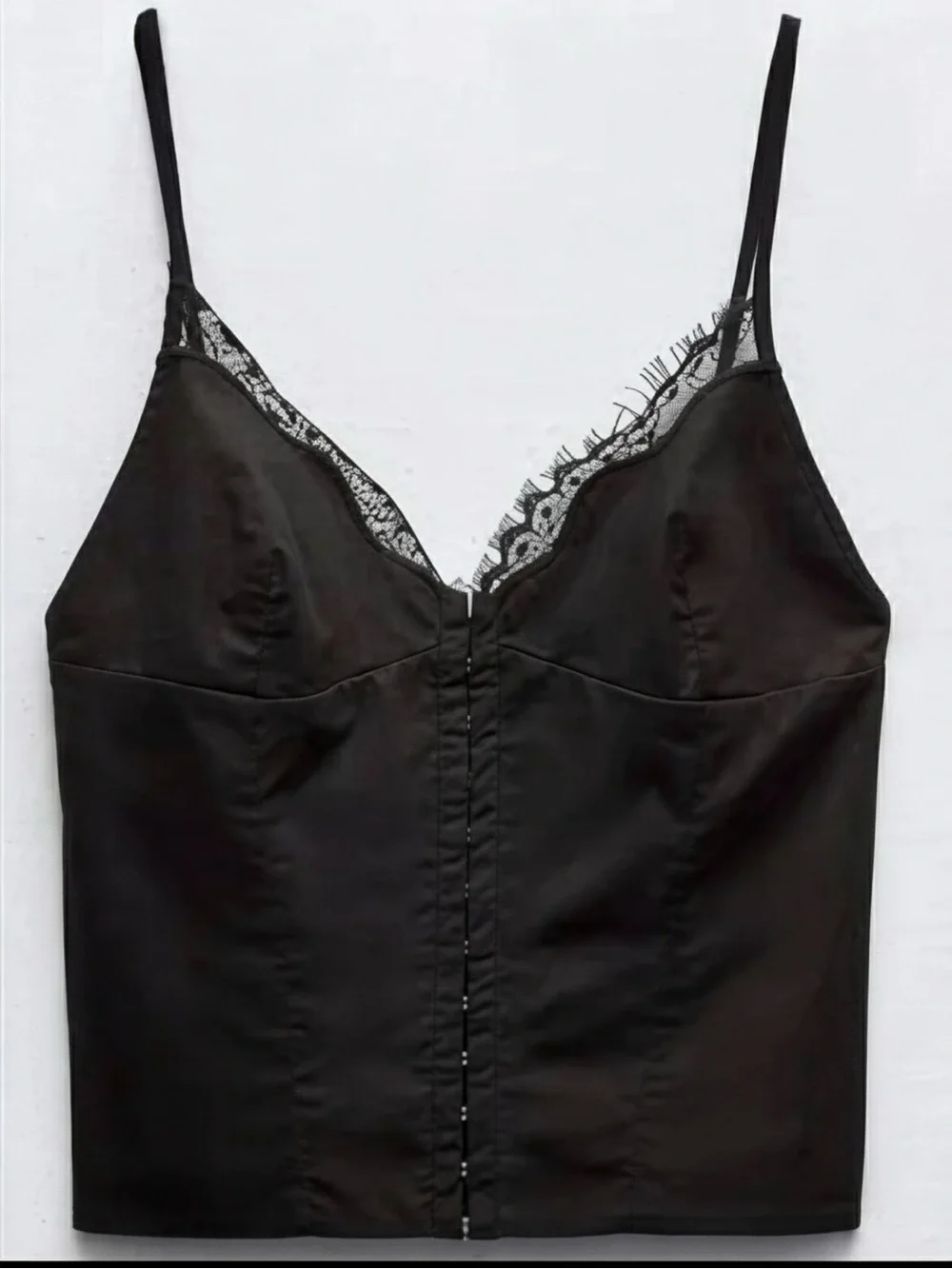 ZARA Sleeveless Black Cotton Lace Trimmed Corset Tank Top--NEW--M